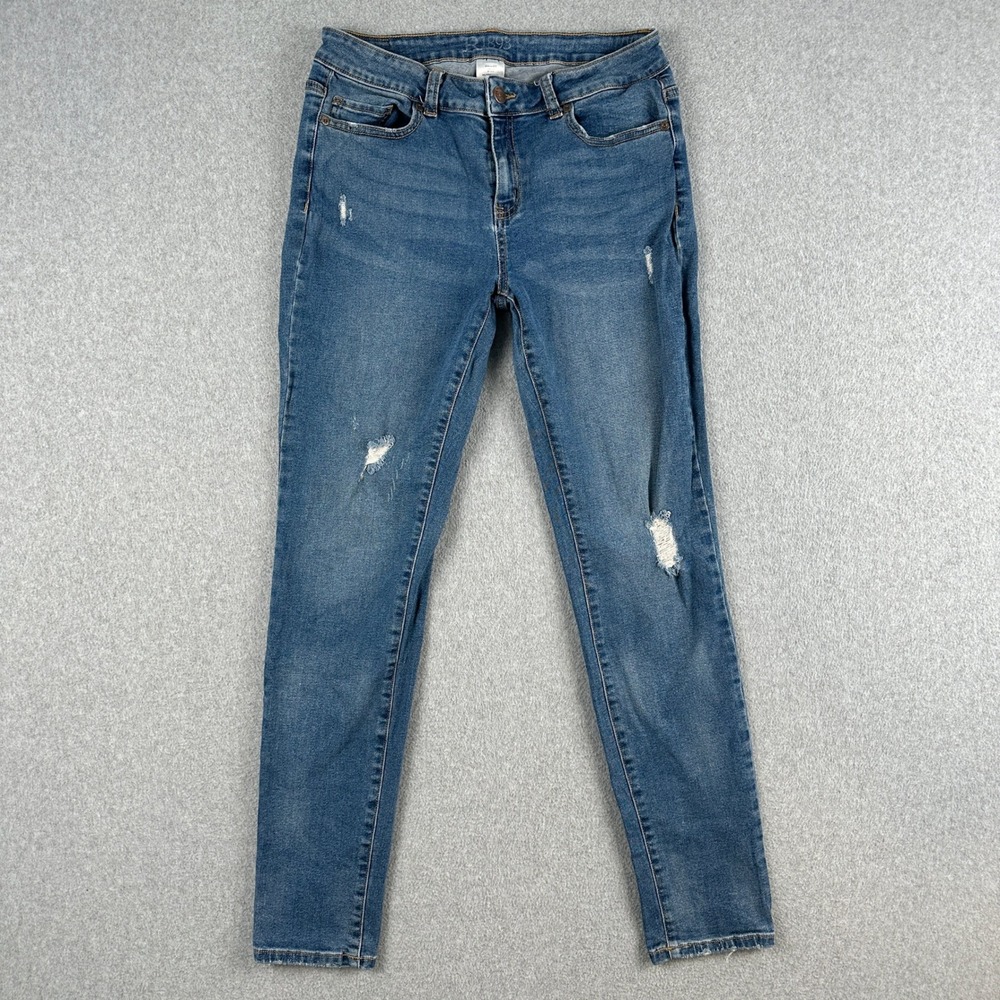 R1893 Jeans Women 10 Blue Skinny Distressed‎ Ripped Denim Mid Rise Stretch
